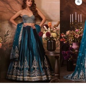 Teal and Silver Embroidered Lehenga Set